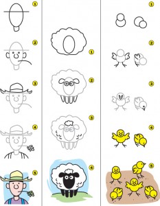 How To Draw A Farmer, Sheep And Chicks 