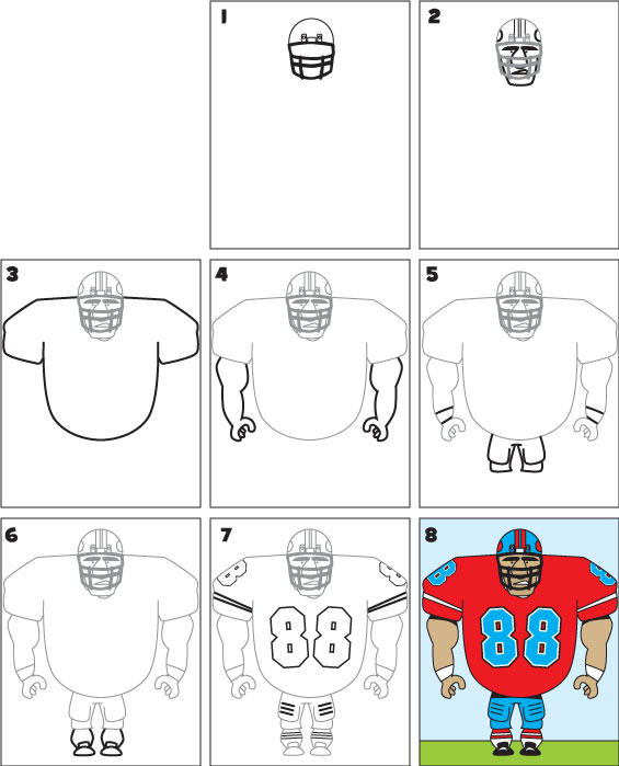 How to Draw a Football Player Tutorial & Football Player Coloring Page