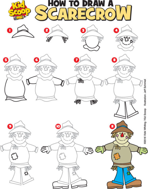 How to Draw a Scarecrow Kid Scoop