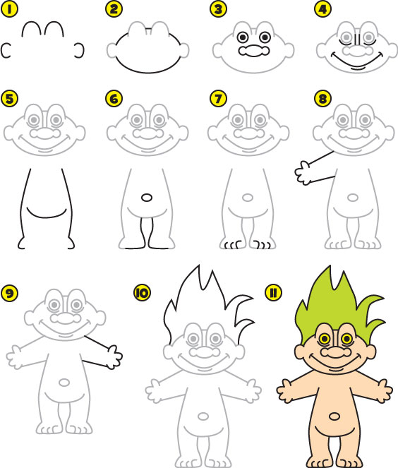How To Draw a Troll Doll Kid Scoop