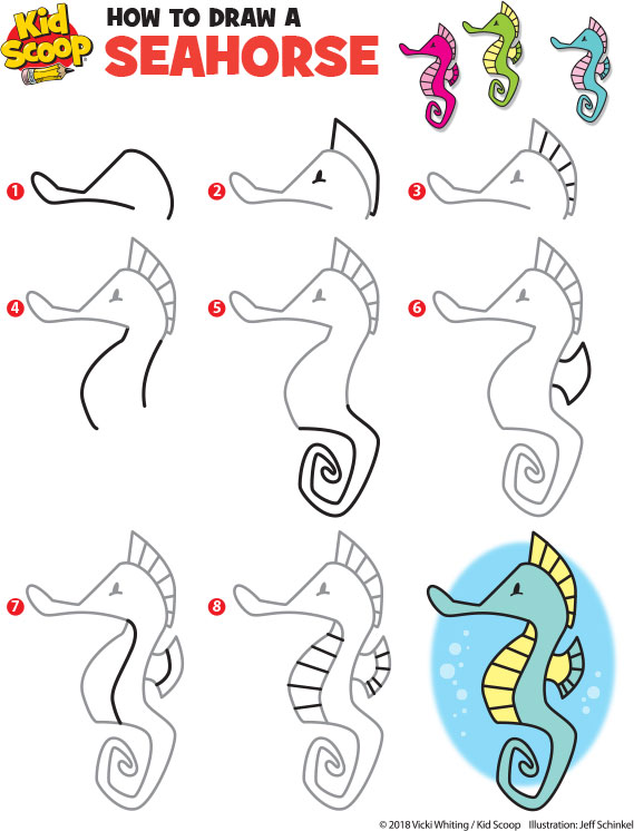 How To Draw A Seahorse Kid Scoop